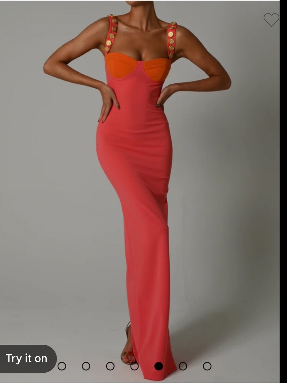 Doll House Strap Detail Coral and Orange Bust Maxi Dress